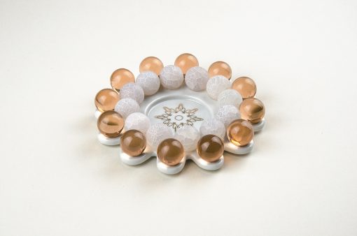 Dresdner Glasperlenstern Zwölfer Achat Teelichthalter handgefertigt in der Dresdner Manufaktur aus Porzellan mit Achat Perlen