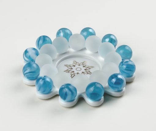 Dresdner Glasperlenstern Zwölfer Blau Teelichthalter handgefertigt in der Dresdner Manufaktur aus Porzellan mit böhmischem Kristallglas